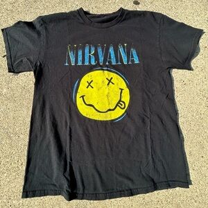 Nirvana Retro Black Colorful Blue & Yellow Smiley Logo Unisex Short Sleeve Tee😊